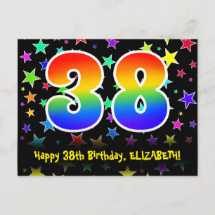 38. Geburtstag: Lustiges Sterne-Muster, Regenbogen Postkarte
