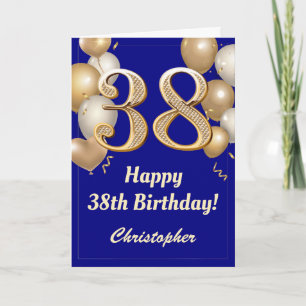 38. Geburtstag Navy Blue und Gold Balloons Confett Karte