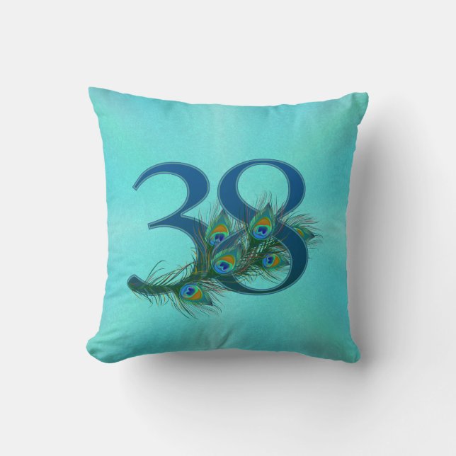 38. Geburtstag oder Jubiläum Pfauenfeder Kissen (Vorderseite)
