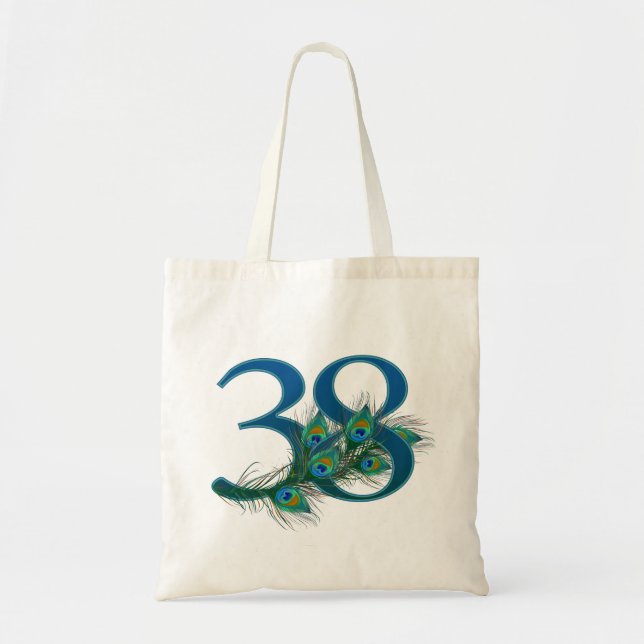 38. Geburtstag oder Jubiläum Pfauenfeder Tragetasche (Vorne)