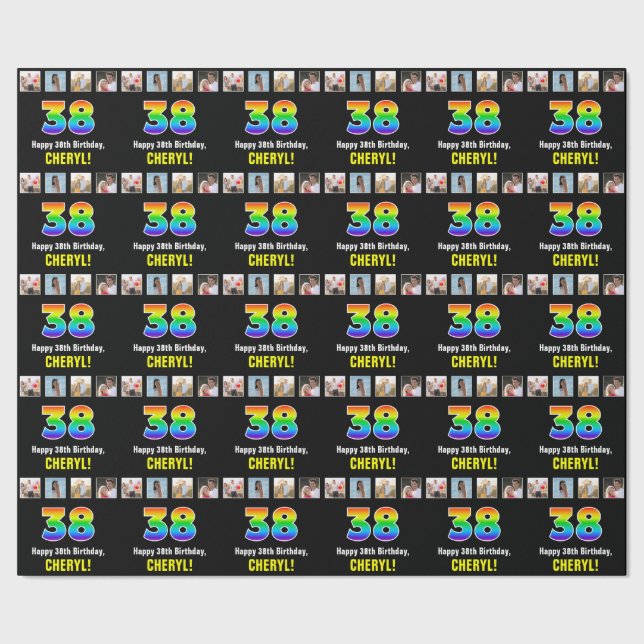 38. Geburtstag: Regenbogen "38"; benutzerdefiniert Geschenkpapier (Saum)