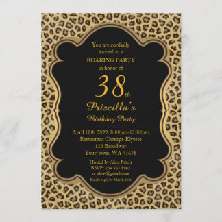 38. Geburtstagsparty 38., Cheetah, Black & Gold Einladung