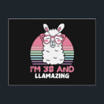 38 Year Old Bday Llamazing 38th Birthday Llama Postkarte<br><div class="desc">Retro Vintage Style Birthday Gift Design Perfect To Pair With Shorts,  Leggings Or Jeans For A Casual Yet Trendy Look. Humorous Funny Humor Birthday Gift Outfit For Family Member,  Loved One Or Yourself. Matches Loads Of Clothes. GET YOURS TODAY!</div>