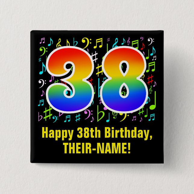 38th Birthday: Colorful Music Symbolik, Rainbow 38 Button (Vorderseite)