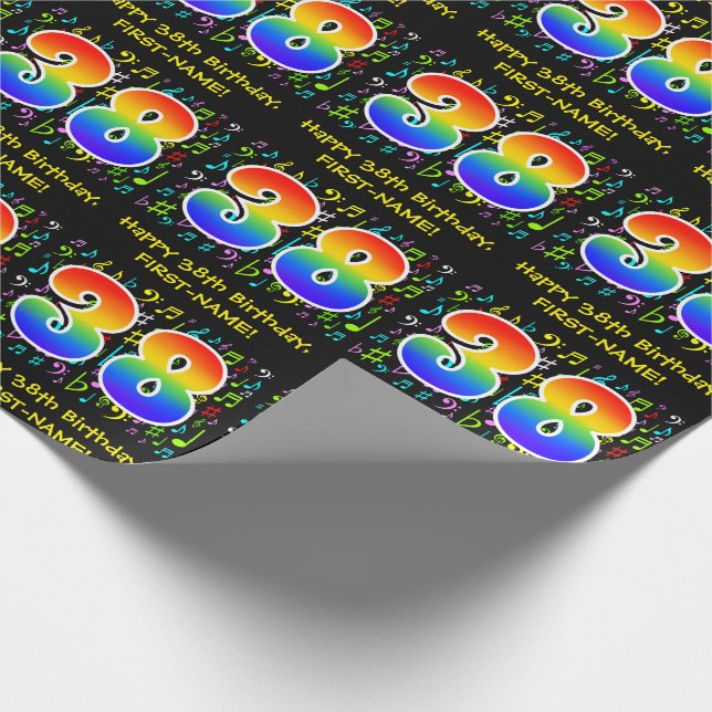 38th Birthday: Colorful Music Symbolik, Rainbow 38 Geschenkpapier (Ecke)