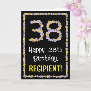 38th Birthday: Floral Flowers Number, Custom Name Karte