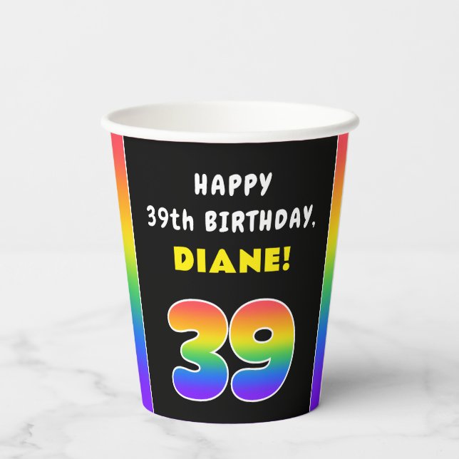 39. Geburtstag: Farbiger Regenbogen # 39, Individu Pappbecher (Rückseite)