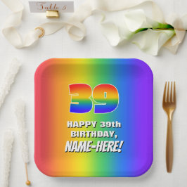 39. Geburtstag: Farbiges, lustiges Regenbogenmuste Pappteller