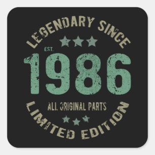 39. Geburtstag Geschenk 1986 Legende 39. Geburtsta Quadratischer Aufkleber