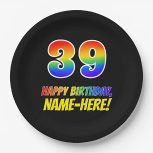 39. Geburtstag: kühl, Spaß, einfach, Regenbogen Pappteller