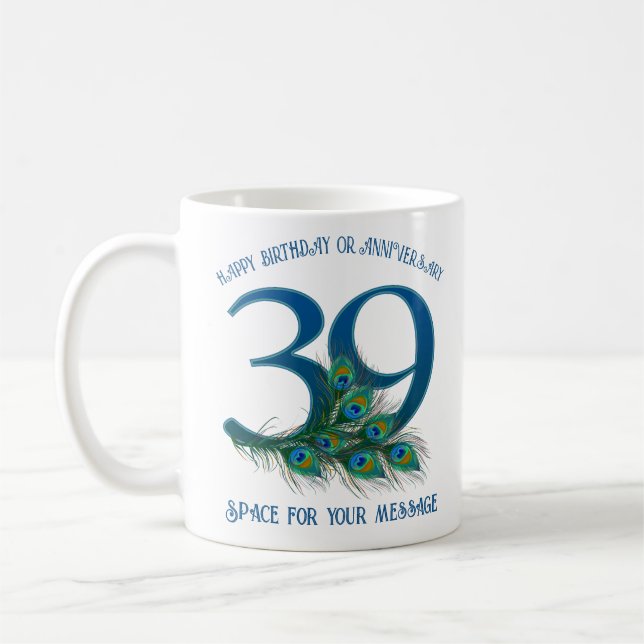 39. Geburtstag oder Jubiläum Pfauenfeder Kaffeetasse (Links)