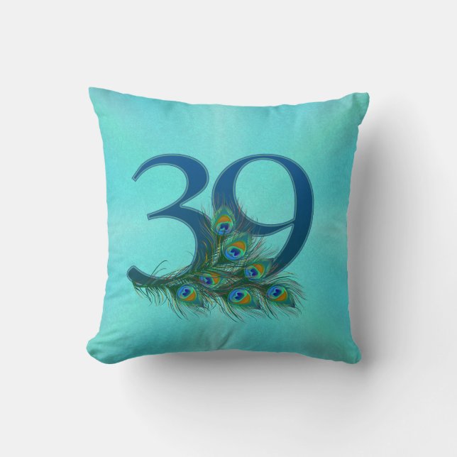 39. Geburtstag oder Jubiläum Pfauenfeder Kissen (Vorderseite)