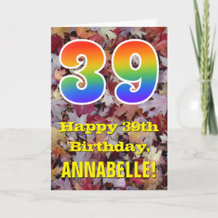 39. Geburtstag; Rustikale Herbstblätter; Regenboge Karte