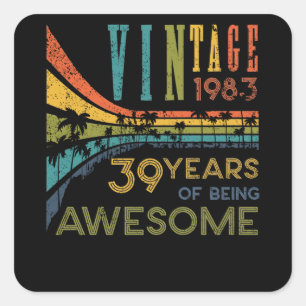 39. Geburtstag Vintage 1983 39. Geburtstag Quadratischer Aufkleber