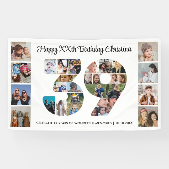 39. Geburtstagsfeier Nummer 39 Fotocollage Banner (Horizontal)