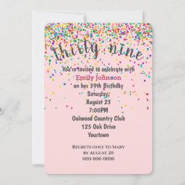 39. Geburtstagsparty Confetti auf Rosa Einladung
