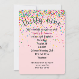39. Geburtstagsparty Confetti auf Rosa Einladung