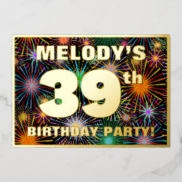 39. Geburtstagsparty — Spaß, farbenfrohe Feuerwerk Folieneinladung