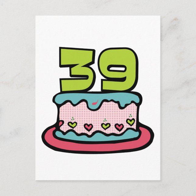 39-jähriger Geburtstagskuchen Postkarte (Vorderseite)