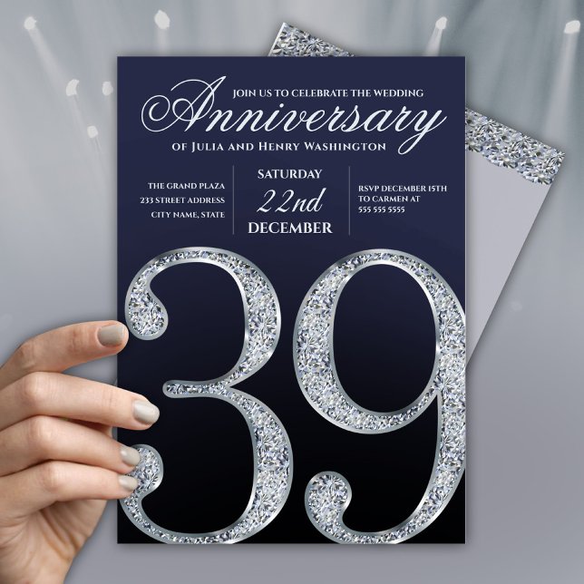 39. Jubiläum Diamant Silber Navy Blau Einladung (Von Creator hochgeladen)