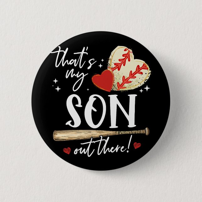 #39;s Mein Sohn da draußen Baseball Mama Mama Mütt Button (Vorderseite)