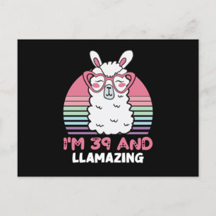 39 Year Old Bday Llamazing 39th Birthday Llama Postkarte