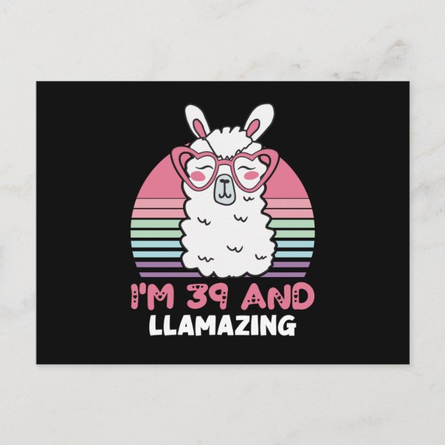 39 Year Old Bday Llamazing 39th Birthday Llama Postkarte (Vorderseite)