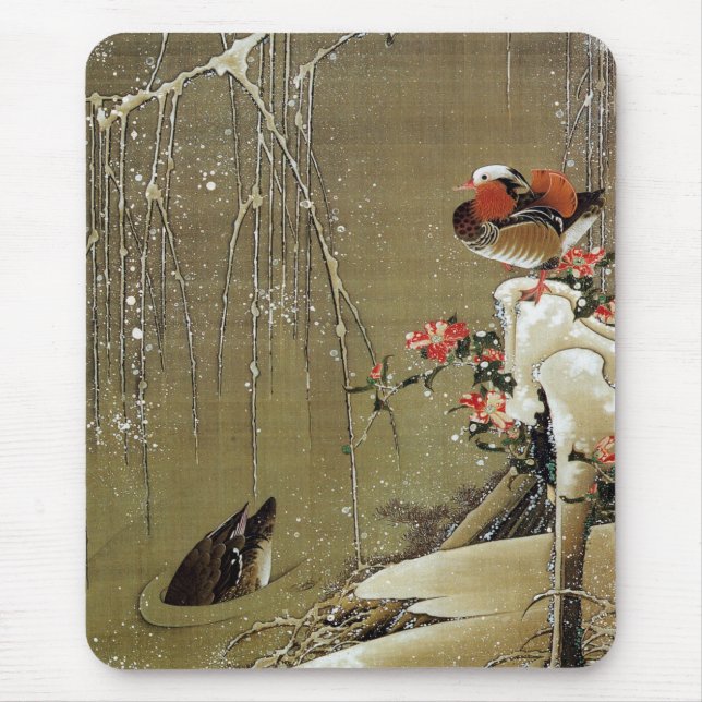3. 雪 中 鴛 図, 若 冲 Mandarin Duck im Schnee, Jakuchū Mousepad (Vorne)