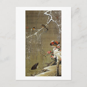 3. 雪 中 鴛 図, 若 冲 Mandarin Duck im Schnee, Jakuchū Postkarte