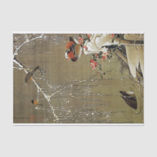 3. 雪 中 鴛 図, 若 冲 Mandarin Duck im Schnee, Jakuchū Seidenpapier