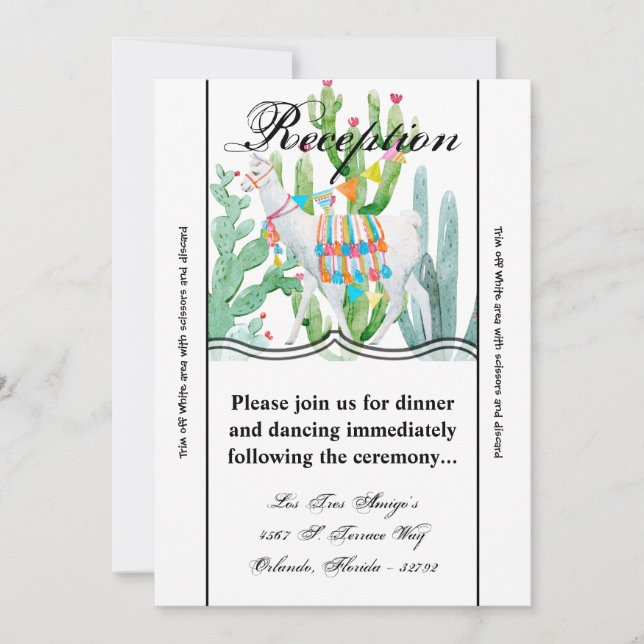 3.12x18 Empfang Card Boho Llama Bohemisch Cacti De Einladung (Vorderseite)