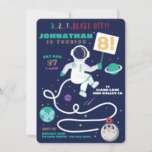 3 2 1 Blast Off Birthday Astronaut Space Theme Einladung