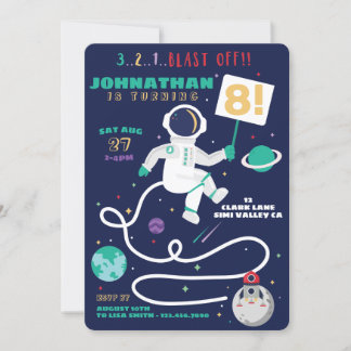 3 2 1 Blast Off Birthday Astronaut Space Theme Einladung