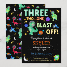 3 2 1 Blast Off Dinosaur Raum 3. Geburtstag  Einladung