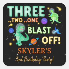 3 2 1 Blast Off Dinosaur Raum 3. Geburtstag Quadratischer Aufkleber