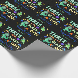 3 2 1 Blast Off Dinosaur Raum 3. Geburtstagsfeier  Geschenkpapier
