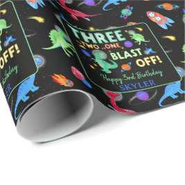 3 2 1 Blast Off Dinosaur Raum 3. Geburtstagsfeier Geschenkpapier