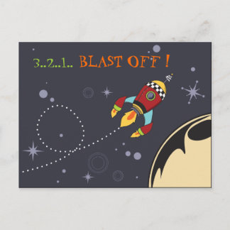 3,2,1 Blast Off, Retro-Rakete Postkarte