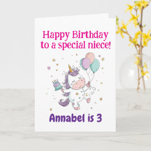 3., 4., 5., 6. Geburtstag Nichte, Süßes Einhorn  Karte