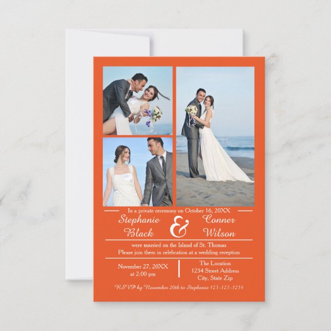 3/4 Foto vertikale Orange-3x5Wedding Ankündigung (Vorderseite)