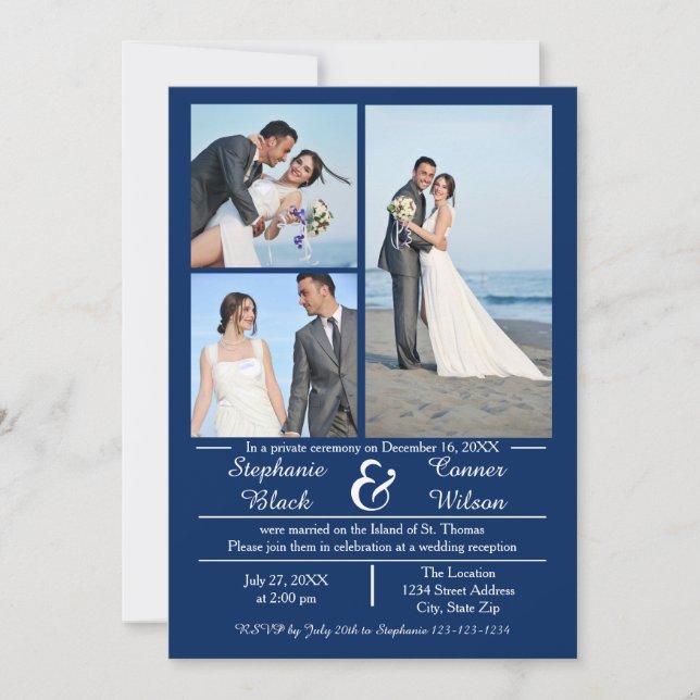 3/4 Fotos Vertical Blue - Hochzeitsankündigung Einladung (Vorderseite)