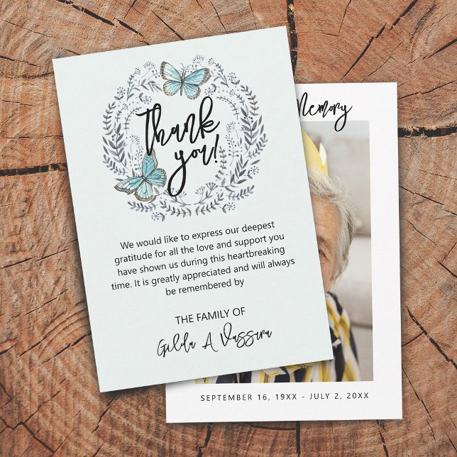 3.5 "x5" Schmetterlingsflora Beerdigung Dankeschön Dankeskarte (3.5"x5" Butterfly Floral Funeral Thank You Card)