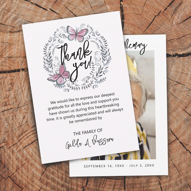 3.5 "x5" Schmetterlingsflora Beerdigung Dankeschön Dankeskarte (3.5"x5" Butterfly Floral Funeral Thank You Card)