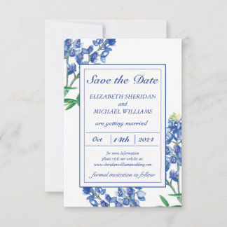 3,5" x 5" Bluebonnet-Flachkarte zur Vorabanzeige Save The Date