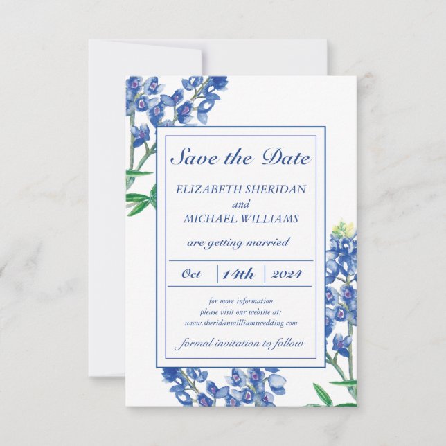 3,5" x 5" Bluebonnet Save the Date-Karte Save The Date (Vorderseite)
