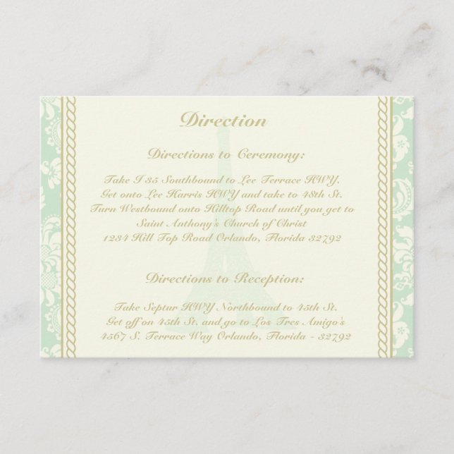 3.5 x 5 Direction Card Damask Paris Begleitkarte (Vorderseite)