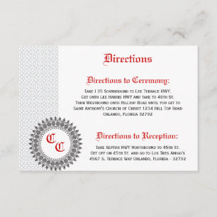 3.5 x 5 Direction Card Gray Red Form Print Begleitkarte
