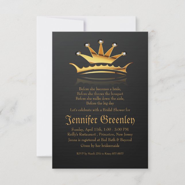 3,5" x 5" Gold Royal Queen Crown Einladung (Vorderseite)