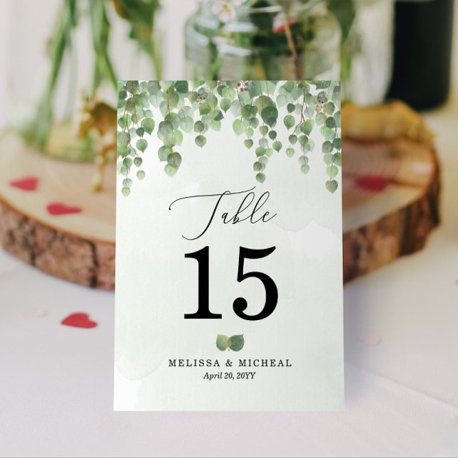 3,5 x 5 🌿 Kaskadierender Wasserfarben Eukalyptus Tischnummer (Elegant Cascading Eucalyptus Table Numbers for Your Modern Wedding or Upscale Event (3.5 x 5.0))