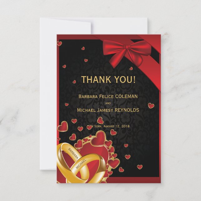3,5" x 5" Luxus Moderne Goldene Ringe Schwarz Dankeskarte (Vorderseite)